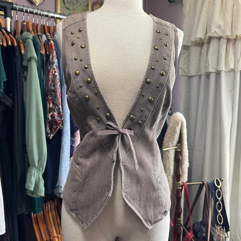 Studded Tie Front Western Vest